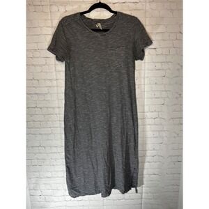 Pact Organic Cotton Striped T-Shirt Midi Dress Charcoal Gray White Small